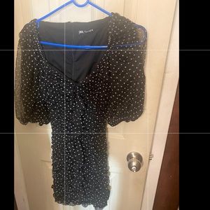 Zara navy blue white dot mini dress